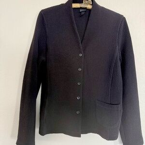 Eileen Fisher Black Waffle Knit Button Blazer SZ-M Made in USA/Italian Fabric